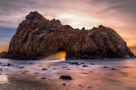 Download Sea Ocean Beach Sunshine Sunbeam Sunset Keyhole Arch Nature Arch HD Wallpaper by Jingyu Wu