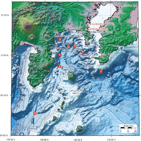 Topographic map of the Sagami Bay and adjacent area, and the deep sea ...