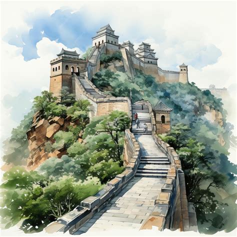 Premium Vector | Watercolor vector great wall of china badaling on white b