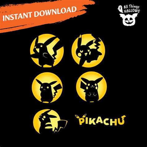 PIKACHU Pumpkin Carving Stencil Template Patterns Instant Download DIY Pokemon Ideas for Kids ...