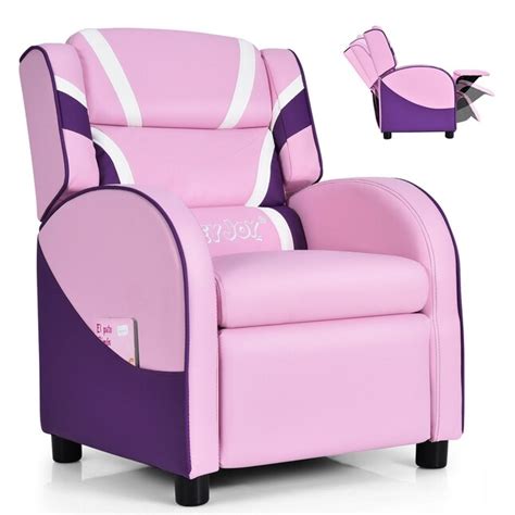 WELLFOR RT Kids Sofas 21.5-in Casual Pink and Purple Faux Leather Reclining Sofa at Lowes.com