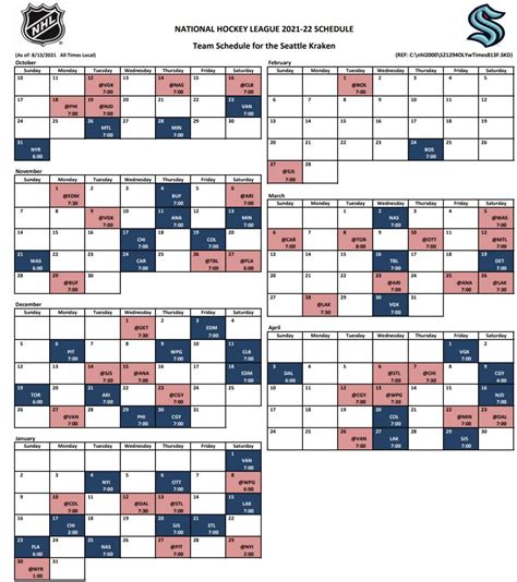 Start times announced for all 2021-22 Kraken games (Per NHL PR) : r ...