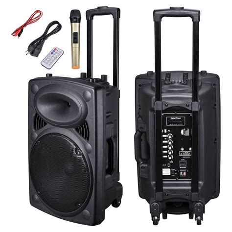 Portable 120W Active PA Speaker Mic AMP Bluetooth USB SD LCD FM Remote ...