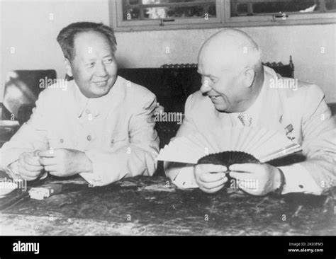 Mao Zedong, half-length portrait, seated, facing Nikita Khrushchev ...