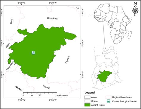 Map of Ashanti Region showing Kumasi Zoological Garden. | Download Scientific Diagram