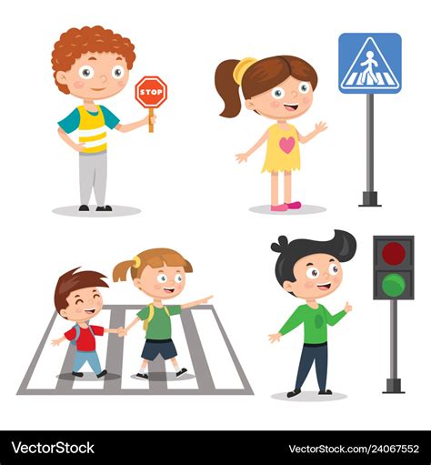 Set of children teaching road safety traffic Vector Image