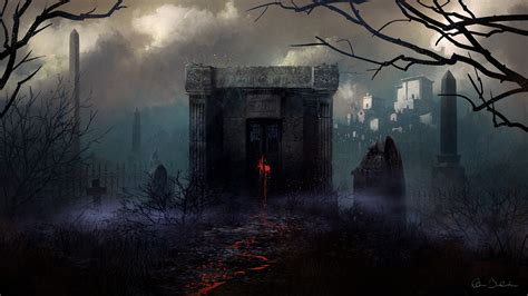 Mausoleum Cemetery Tombstones Halloween HD wallpaper | creative and fantasy | Wallpaper Better