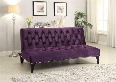 Transitional Living Room Sleeper Sofa Bed Futon Purple Velvet