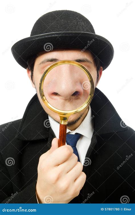 Sherlock Holmes With Magnifying Glass Isolated On Stock Photo - Image: 57801780