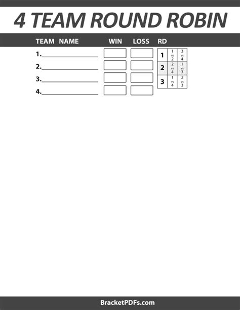 4 Team Round Robin - Printable Schedule