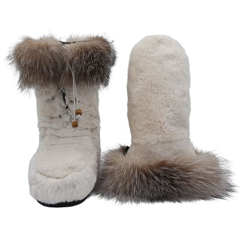 Real fur boots with white Shaved Beaver and fox | Grenier furs