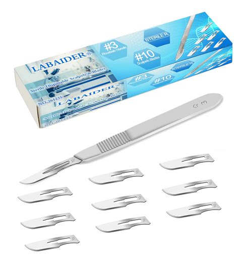 Scalpel Sterile Blades #10 10pcs Sterile Individually Foil Wrapped, with #3 Scalpel Knife Handle ...