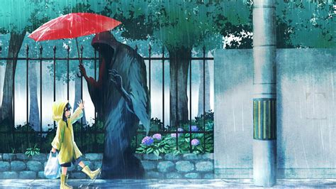 Rainy Encounter with Death - HD Anime Wallpaper by 海鼠