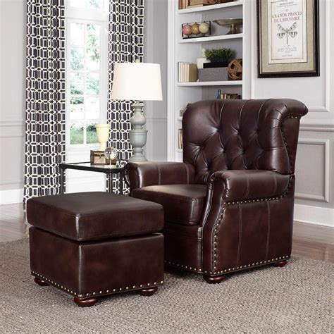 Home Styles Melissa Cocoa Brown Faux Leather Arm Chair with Ottoman ...