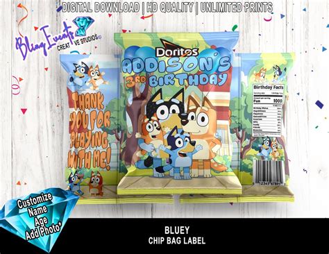 Bluey Chip Bag Juice Box Labels Water Bottle Labels Fruit Snacks Labels Candy Labels Bluey ...