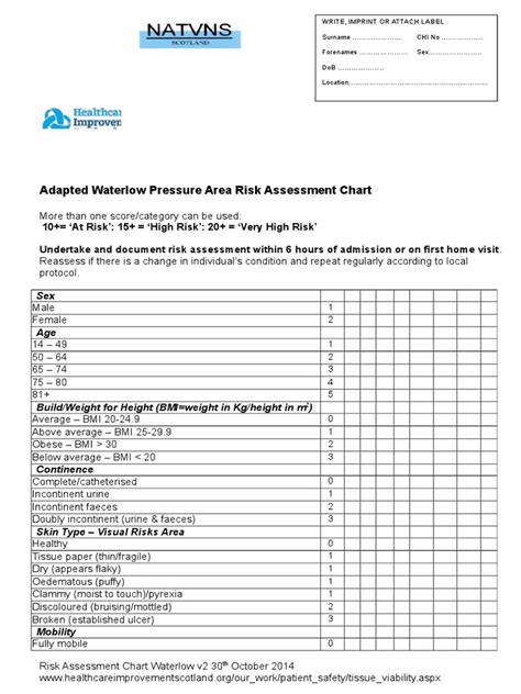 Risk Assessment Chart - Waterlow | Body Mass Index | Weight Loss