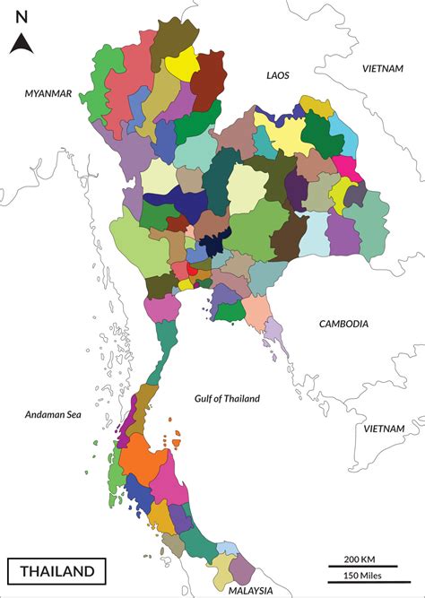 Map of Thailand includes border countries Myanmar, Laos, Cambodia ...