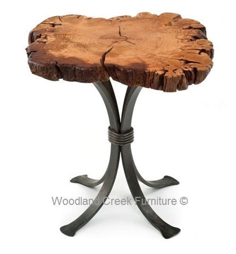 Organic End Table with Wrought Iron Base | Wood slab table, Side table, Natural wood table