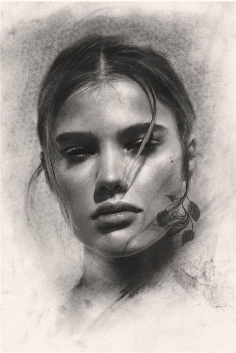 Portrait drawing, Charcoal drawing, Charcoal art