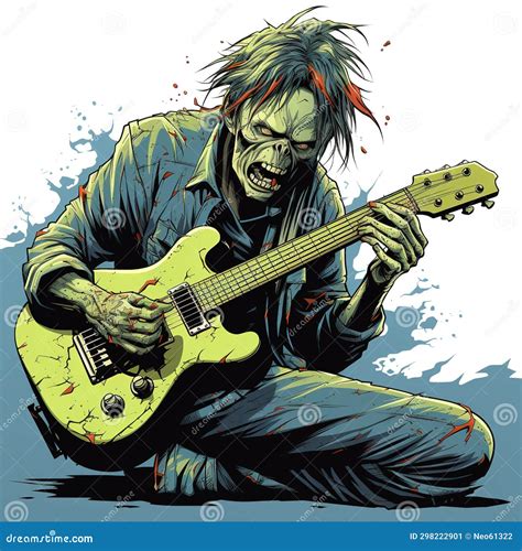 Funny Zombie Playing Guitar Heavy Metal Rockband Generative AI Stock Illustration - Illustration ...