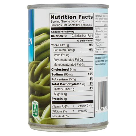 canned green beans nutrition label