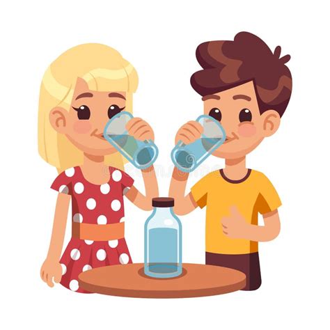 Cartoon Kids Drinking Water Stock Vector - Illustration of character, girl: 108905967