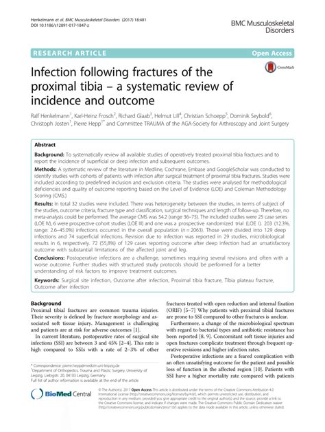 (PDF) Infection following fractures of the proximal tibia - A systematic review of incidence and ...