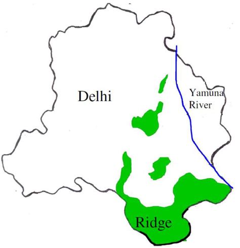 A sketch of the NCT of Delhi indicating the shaded Delhi Ridge areas... | Download Scientific ...