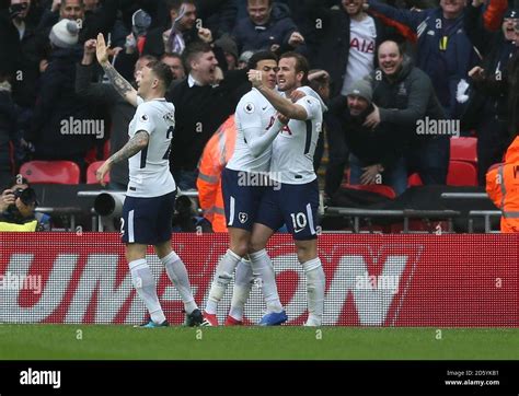 Tottenham Hotspur's Harry Kane celebrates scoring their first goal ...