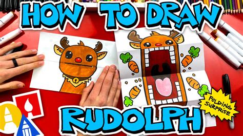 How To Draw A Rudolph Puppet - Folding Surprise - Art For Kids Hub