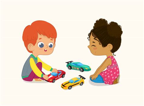 Children Sharing Toys Clipart Black And White