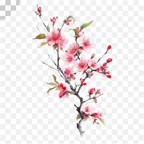 Premium PSD | Peach blossom watercolor transparent background