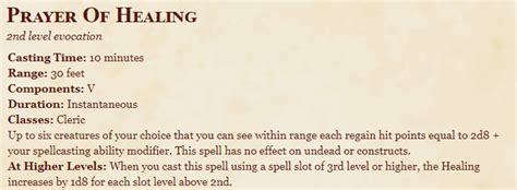 Prayer of Healing 5e Spell In DnD - D&D 5e Character Sheets