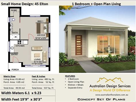 Small House Plan 45 Elton 537 Sq Foot 45.93 m2 1 Bedroom | Etsy | Small house design, One ...