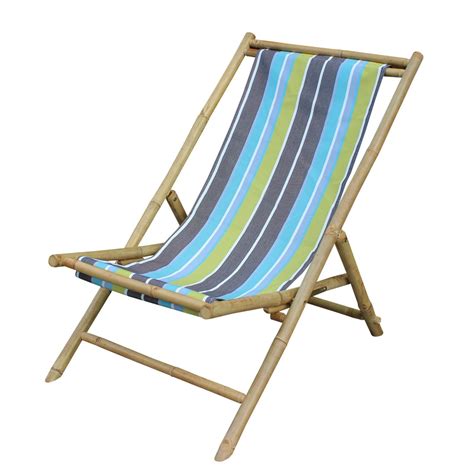 Outdoor Statra Folding Bamboo Canvas Relax Sling Chair Blue / Green Stripes | Folding beach ...