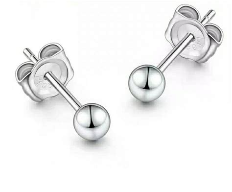 Solid Platinum PT950 Bead Stud Earrings, Solid PT950 Stamped Platinum ...