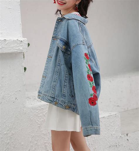 Rose Embroidered Denim Jacket on Storenvy