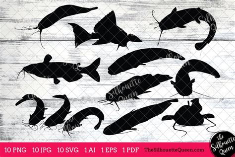 Catfish Silhouettes Clipart Clip Art(AI, EPS, SVGs, JPGs,