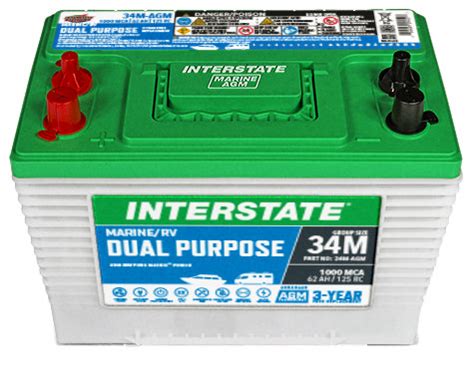 Interstate Batteries 34M-AGM (800 CCA, 62 AH) - Group 34DP Battery - Dimensions and Specifications