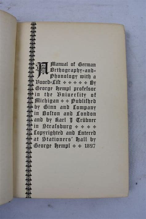 German Orthography & Phonology. Hardcover Book by Hempl. Antique 1897 | EstateSales.org