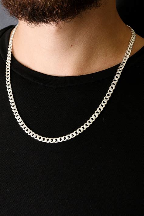 6mm Cuban Link Chain Solid 925 Sterling Silver Men's Necklace, Gift for Men, Choker, Men's ...