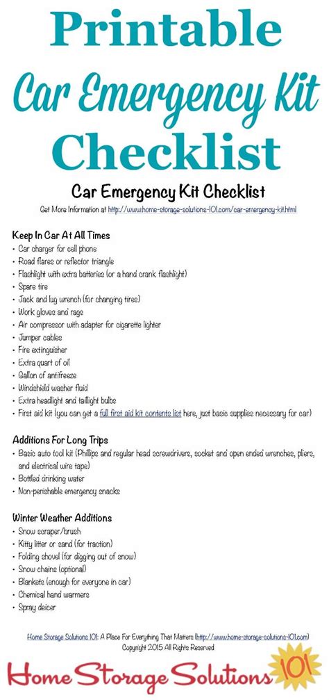 Car Emergency Kit List {With Printable} | Car emergency kit, Car emergency kit list, Emergency kit