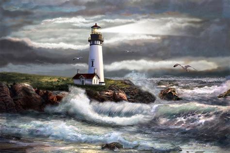 Oregon Lighthouse Beam Of Hope Painting by Regina Femrite