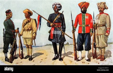 Indian army uniforms including Left: Ghurkhas; centre: Bengal Lancer ...