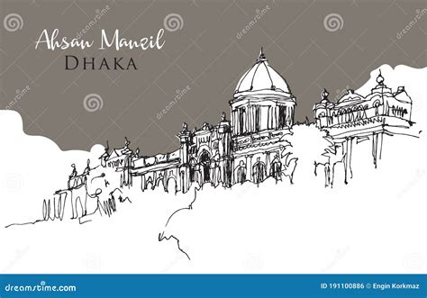 Drawing Sketch Illustration of Ahsan Manzil in Dhaka Stock Vector ...