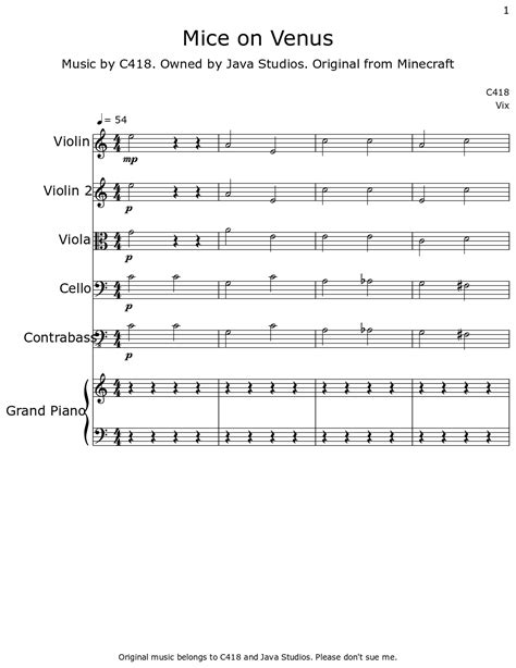 Mice on Venus - Sheet music for Violin, Viola, Cello, Contrabass, Piano