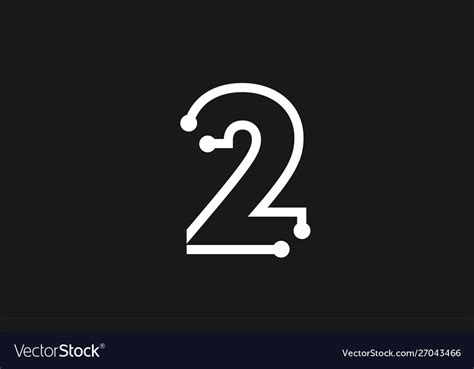 2 number black and white logo design with line Vector Image