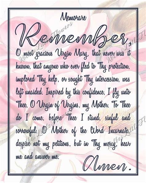 Memorare Prayer Card Catholic Printable Memorare Holy Card | Etsy