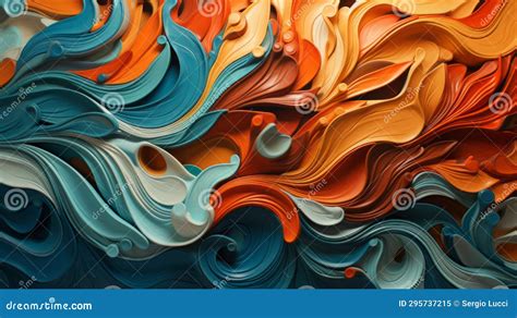 Colored Modern Canvas with Swirls Orange and Turquoise Colors. Stock ...