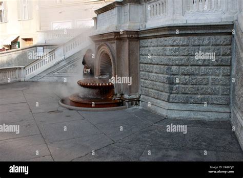 Acqui Terme, famous Italian spa town from Roman times. Central square ...